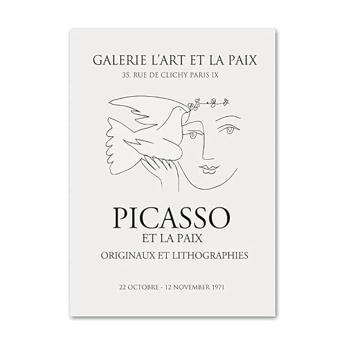 Parom Mesgt Picasso Minimalistische Poster und Drucke Abstrakte Wandkunst Mädchen Vogel Picasso Leinwand Gemälde Ästhetische Bilder für Wohnkultur 50x70cmx1 Kein Rahmen von Parom Mesgt