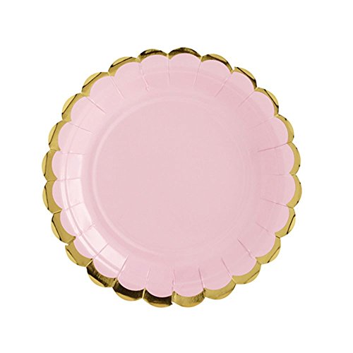 PartyDeco Einweg Pappteller Set - Yummy Hellrosa 18 cm - 6 Stück - Dessertteller Geschirr für Event, Hochzeit, Geburtstag, Braut Babyparty Hochzeit Weihnachten Supplies - Rose Gold von PartyDeco