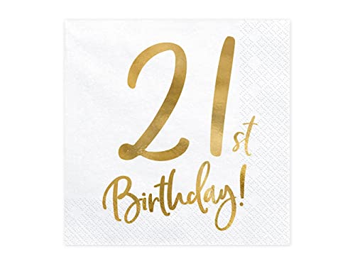 PartyDeco Servietten 21.Geburtstag 20 Stück 33x33cm 3-lagig Papierservietten Geburtstagsservietten von PartyDeco