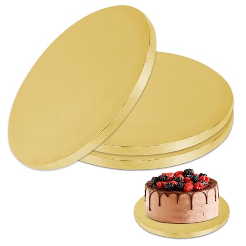 Pasdrucn 3 Stück Tortenplatte Pappe, Cake Board, Kuchenplatte Silber, Tortenunterlage Rund, Backzubehör Für Torten, Wiederverwendbar 1.3 cm Dick Tortenboden Für Kuchen Torten Brot Gebäck (Gold,35cm) von Pasdrucn