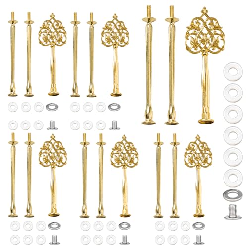 Pasdrucn 6 Pack Etageren Stangen Set, 3 Etagen Etagere Schwarz, Etagere Bausatz Vintage Metallstange, Etagere Stangen, Metallstangen Mittellochausstech, Hochzeitstorte Tortenständer (Gold) von Pasdrucn