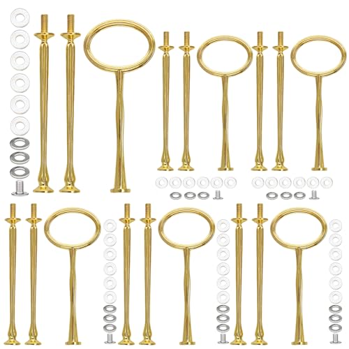 Pasdrucn 6 Pack Etageren Stangen Set, 3 Etagen Etagere Schwarz, Etagere Stangen, Etagere Bausatz Vintage Metallstange, Metallstangen Mittellochausstech Für Tortenhalter Torten (Gold) von Pasdrucn