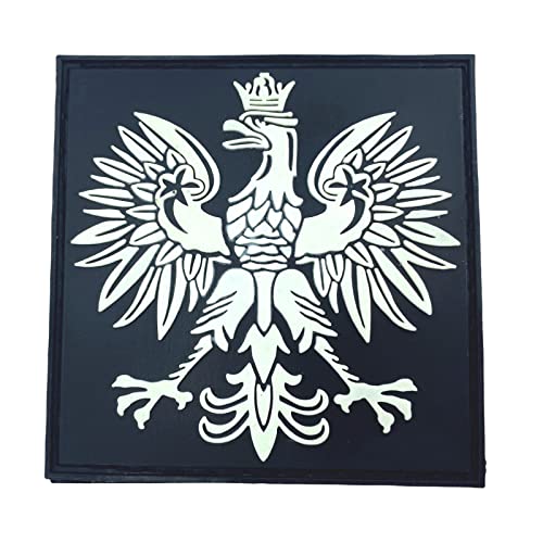 Patch Nation Polen Polnisch Polska Schwarz Adler Kamm Flagge Taktisch PVC Airsoft Paintball Klettverschluss-Flecken Kader (Schwarz Leuchten im Dunkeln), 60mm x von Patch Nation