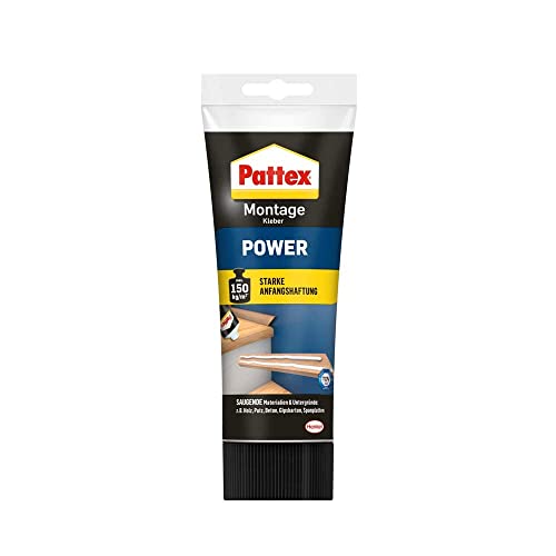 Pattex Montagekleber Power, Baukleber mit starker Anfangshaftung, Kraftkleber für saugende Materialien, Kleber für innen & außen, 1 x 250g von Pattex