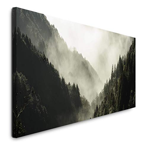 Paul Sinus Art GmbH Wald mit Nebel 120x 50cm Panorama Leinwand Bild XXL Format Wandbilder Wohnzimmer Wohnung Deko Kunstdrucke von Paul Sinus Art GmbH