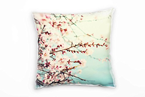 Paul Sinus Art Blumen, Kirschblüten, Frühling, rosa, blau Deko Kissen 40x40cm für Couch Sofa Lounge Zierkissen - Dekoration zum Wohlfühlen von Paul Sinus Art