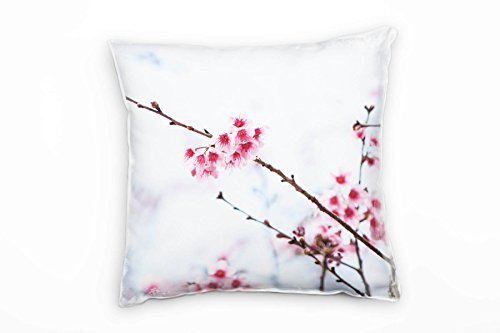 Paul Sinus Art Blumen, Zweig, Frühling, Blüten, pink, grau Deko Kissen 40x40cm für Couch Sofa Lounge Zierkissen - Dekoration zum Wohlfühlen von Paul Sinus Art