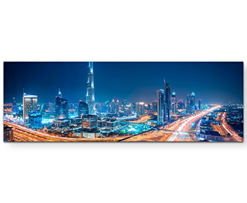 Paul Sinus Art Leinwandbilder | Bilder Leinwand 120x40cm Skyline bei Nacht - Dubai von Paul Sinus Art