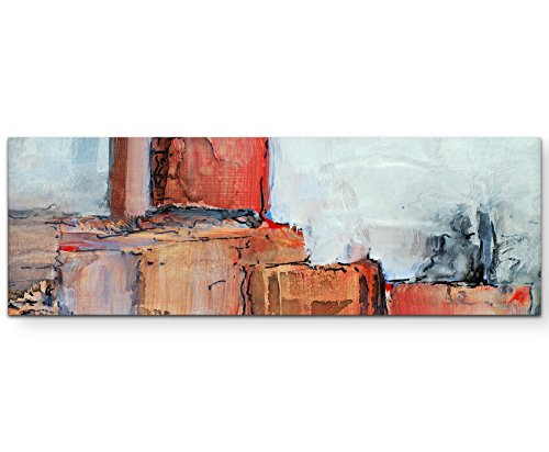 Paul Sinus Art Leinwandbilder | Bilder Leinwand 120x40cm abstraktes Gemälde mit roten Gebäuden von Paul Sinus Art