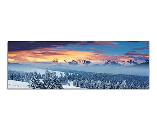 Paul Sinus Art Panoramabild auf Leinwand und Keilrahmen 120x40cm Ukraine Berge Wald Winter Schnee Wolken von Paul Sinus Art