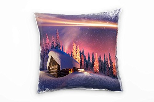 Paul Sinus Art Winter, rot, blau, Sternschnuppe, Hütte, Weihnachten Deko Kissen 40x40cm für Couch Sofa Lounge Zierkissen - Dekoration zum Wohlfühlen von Paul Sinus Art