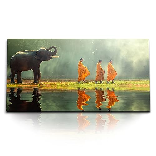 Paul Sinus Kunstdruck Bilder 120x60cm Asien Mönche Thailand Elefant Natur Grün von Paul Sinus