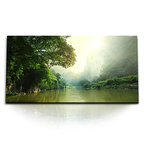 Paul Sinus Kunstdruck Bilder 120x60cm Fluss im Dschungel Laos Natur Grün Tropisch von Paul Sinus