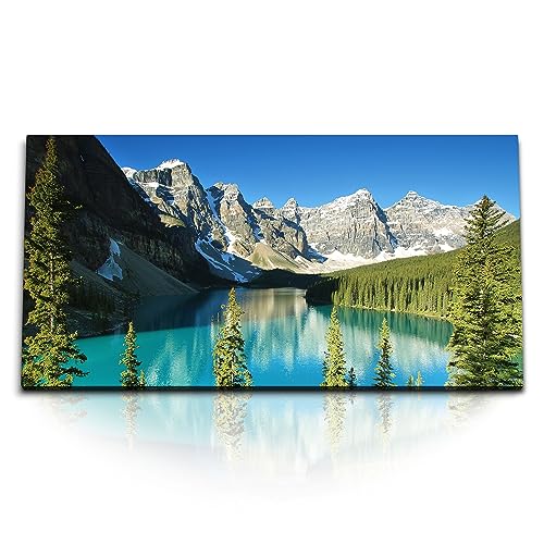 Paul Sinus Kunstdruck Bilder 120x60cm Moraine Lake See in Kanada Berge Tannenwald Natur von Paul Sinus