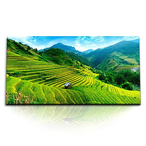 Paul Sinus Kunstdruck Bilder 120x60cm Vietnam Reisfelder Berge Landschaft Grün Natur von Paul Sinus