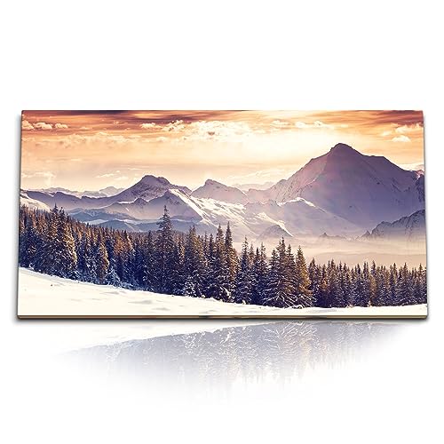 Paul Sinus Kunstdruck Bilder 120x60cm Winterlandschaft Berge Tannenwald Natur Sonnenuntergang von Paul Sinus