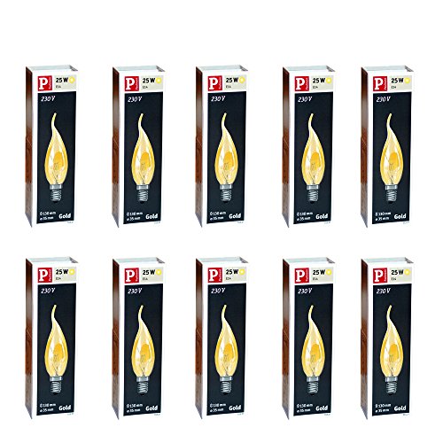 Paulmann 10 x Kerze windstoß gold 25W E14 Kerzen 25 Watt Glühbirne Glühlampe Windstoßkerzen 513.27 von Paulmann