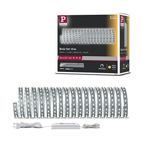 Paulmann 70829 LED Stripe MaxLED 500 Basisset 10 m Warmweiß 2700K unbeschichtet 53,5W Lichtband 5500 lm Lichtstreifen 72 LED 24 V von Paulmann