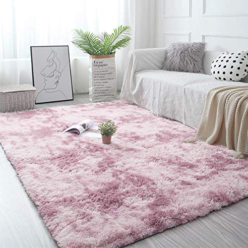 Pauwer Soft Fluffy Teppiche Kunstpelz Bodenteppich Extra Weicher und bequemer Teppich Rutschfester Indoor Fluffy Dicker Teppich für Wohnzimmer Schlafzimmer Mädchen Kinder (Pink, 120 x 160 cm) von Pauwer