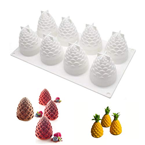 Silikon-Kuchenform mit 8 Mulden, 3D-Silikon-Backform für Cupcakes, Gebäck, Dessert, Mousse, Kiefernkegelform von Pauzle