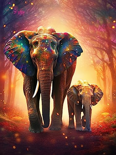 Pavemlo 5D Diamond Painting Kits laufender Elefant, DIY Diamant Stickerei Malerei Kits Tier, Full Drill Set Strass Stickerei Bilder DIY Diamant Malerei für House Wall Dekoration 30X40cm von Pavemlo