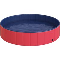 PawHut Hundepool  Großes Planschbecken für Hunde, Schwimmbecken aus PVC+Holz, Rot, Ø140xH30 cm, Sommergenuss  Aosom.de von PawHut