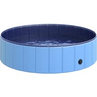 PawHut Hundepool  Großes Planschbecken für Hunde, Schwimmbecken aus PVC+Holz, Blau, Ø120xH30 cm, Abkühlung im Sommer  Aosom.de von PawHut