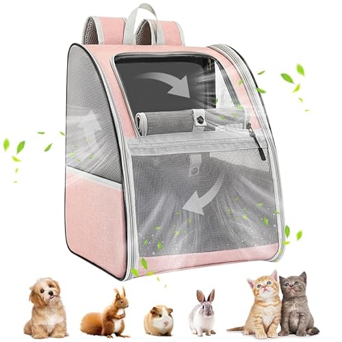 Pawaboo katzenrucksack, hunderucksack für Katzen Hunde Welpen mit Fenster, Haustier Rucksack cat Backpack Dog Backpack mit Atmungsaktivem Mesh für Wandern - Rosa, Bis 10KG von Pawaboo