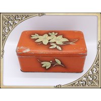 Art Deco Shabby Blumen Gebrannt Orange Blechdose von PawhillTreasures