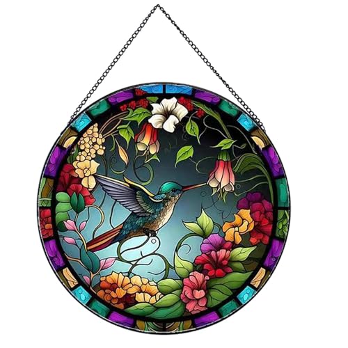 Payutou Sonnenfänger mit Kolibri- und Blumenmuster, Buntglas zum Aufhängen, für Fenster, 20 cm, handbemalter Sonnenfänger, Gartenbehang, bemalte Glasscheibe, Dekoration, Themen-Geschenk von Payutou