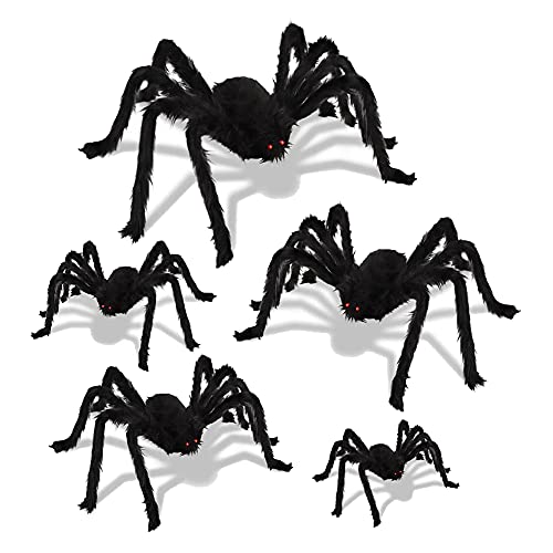 Pcivzxam Halloween-Spinnen-Ornamente, 5 Stück, haarige Spinne, realistisch, gruselig, für den Innen- und Außenbereich von Pcivzxam