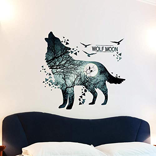 Wandtattoo für Wohnzimmer, Mitternachts Wolf Wandsticker als Wanddekoration für Schlafzimmer Kinderzimmer 74cm×81cm Wand Aufkleber | Deko Wandtattoo für Wand Fenster Schrank Küche Bad Flur von Pdrui