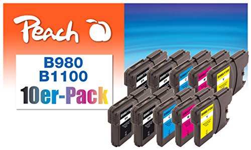 Peach B980/1100 10er-Pack Druckerpatronen XL (4xBK, 2xC, 2xM, 2xY) ersetzt Brother LC-1100VALBP für z.B. Brother DCP -145 C, Brother DCP -160, Brother DCP -163 C, Brother DCP -165 C von Peach