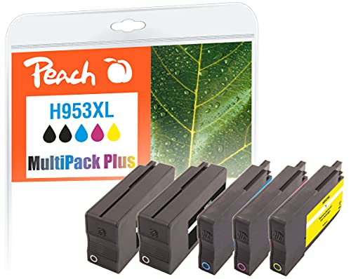 Peach H953/957 Spar Pack Plus Druckerpatronen XL (2xBK, C, M, Y) ersetzt HP No. 953XL, L0S70AE*2, F6U16AE, F6U17AE, F6U18AE - kompatibel zur neuesten Drucker Firmware - für z.B. HP OfficeJet Pro 8720 von Peach