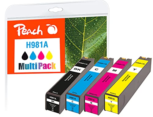Peach H981 Spar Pack Druckerpatronen (BK, C, M, Y) ersetzt HP No. 981A, J3M71A, J3M68A, J3M69A, J3M70A für z.B. HP PageWide Enterprise Color 550, HP PageWide Enterprise Color 556 dn von Peach