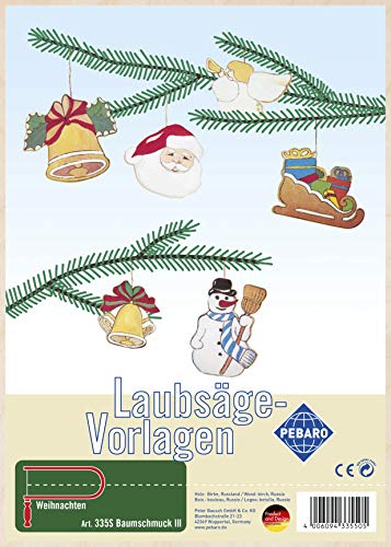 Pebaro 335S Laubsägevorlage Baumschmuck III, 3mm Sperrholz DIN A 4, Motiv vorgedruckt, aussägen mit Laubsägebogen, basteln, anmalen, fertig, Laubsägen, Basteln mit Holz, Geschenkidee, Weihnachtsdeko Pebaro 335S Laubsägevorlage Baumschmuck III, 3mm Sperrholz DIN A 4, Motiv vorgedruckt, aussägen mit Laubsägebogen, basteln, anmalen, fertig, Laubsägen, Basteln mit Holz, Geschenkidee, Weihnachtsdeko von Pebaro