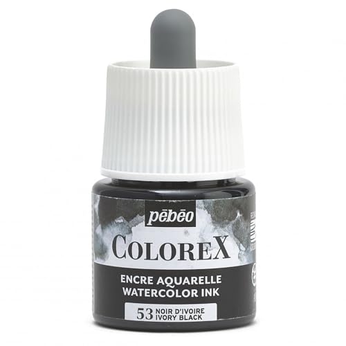 Pébéo - Colorex Tinte 45 ML Schwarz Elfenbein - Colorex Aquarell Tinte Pébéo - Schwarz Elfenbein Tinte mit samtigem Finish - Zeichentusche Multi-Tool Alle Medien - 45 ML - Schwarz Elfenbein von Pebeo