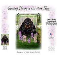 Cocker Spaniel Black & Tan Spring Design | Kann Mit Haustier Oder Familienname Personalisieren Gartenflagge von PegasusPetsCo