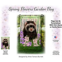 Frettchen Black Sable Spring Design | Kann Mit Haustier Oder Familiennamen Personalisieren Garten-Flagge von PegasusPetsCo