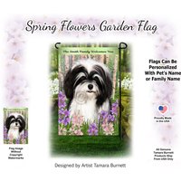 Havanese Black & White Spring Design | Kann Mit Haustier Oder Familiennamen Personalisiert Werden Garten-Flagge von PegasusPetsCo