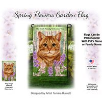 Orange Tabby Kurzhaar-Katzenfrühlings-Entwurf | Kann Mit Haustier - Oder Familiennamen Personifizieren Garten-Flagge von PegasusPetsCo