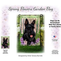 Scottish Terrier Black Spring Design | Kann Mit Haustier Oder Familiennamen Personalisieren Gartenflagge von PegasusPetsCo