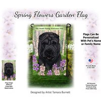 Shar Pei Black Spring Design | Kann Mit Haustier Oder Familiennamen Personalisiert Werden Gartenflagge von PegasusPetsCo