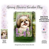 Shih Tzu Gold & White Spring Design | Kann Mit Haustier - Oder Familiennamen Personalisieren Gartenflagge von PegasusPetsCo