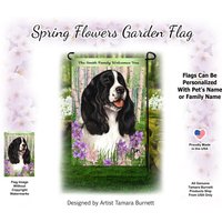 Springer Spaniel Black & White Spring Design | Kann Mit Haustier Oder Familiennamen Personalisieren Gartenflagge von PegasusPetsCo