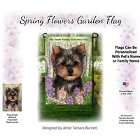 Yorkie Puppy Cut Spring Design | Kann Mit Haustier - Oder Familiennamen Personalisieren Gartenflagge von PegasusPetsCo