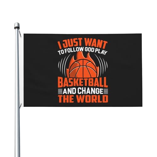 Ich möchte einfach nur Gott folgen, Basketball spielen und die Welt verändern, Flaggen, 3 x 5 Fuß, doppelseitig, langlebiges Dekorationsbanner für den Außenbereich, Innenhöfe, Polyesterflaggen von Peiyeety