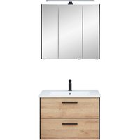 Saphir Badmöbel-Set "Quickset 395 2-teilig, Keramik-Waschtisch mit LED-Spiegelschrank", (2 St.), Waschplatz 75 cm breit, 3 Türen, 2 Schubladen, Bad-Set von Saphir