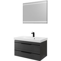 Saphir Badmöbel-Set "Balto 2-teilig Mineralmarmor-Waschtisch mit LED-Spiegel, Waschplatz", (2 St.), 92 cm breit, mit 2 Schubladen, Badschrank inkl. Schubladendämpfer von Saphir