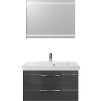 Saphir Badmöbel-Set "Balto 2-teilig Mineralmarmor-Waschtisch mit LED-Spiegel, Waschplatz", (2 St.), 92 cm breit, mit 2 Schubladen, Badschrank inkl. Schubladendämpfer von Saphir